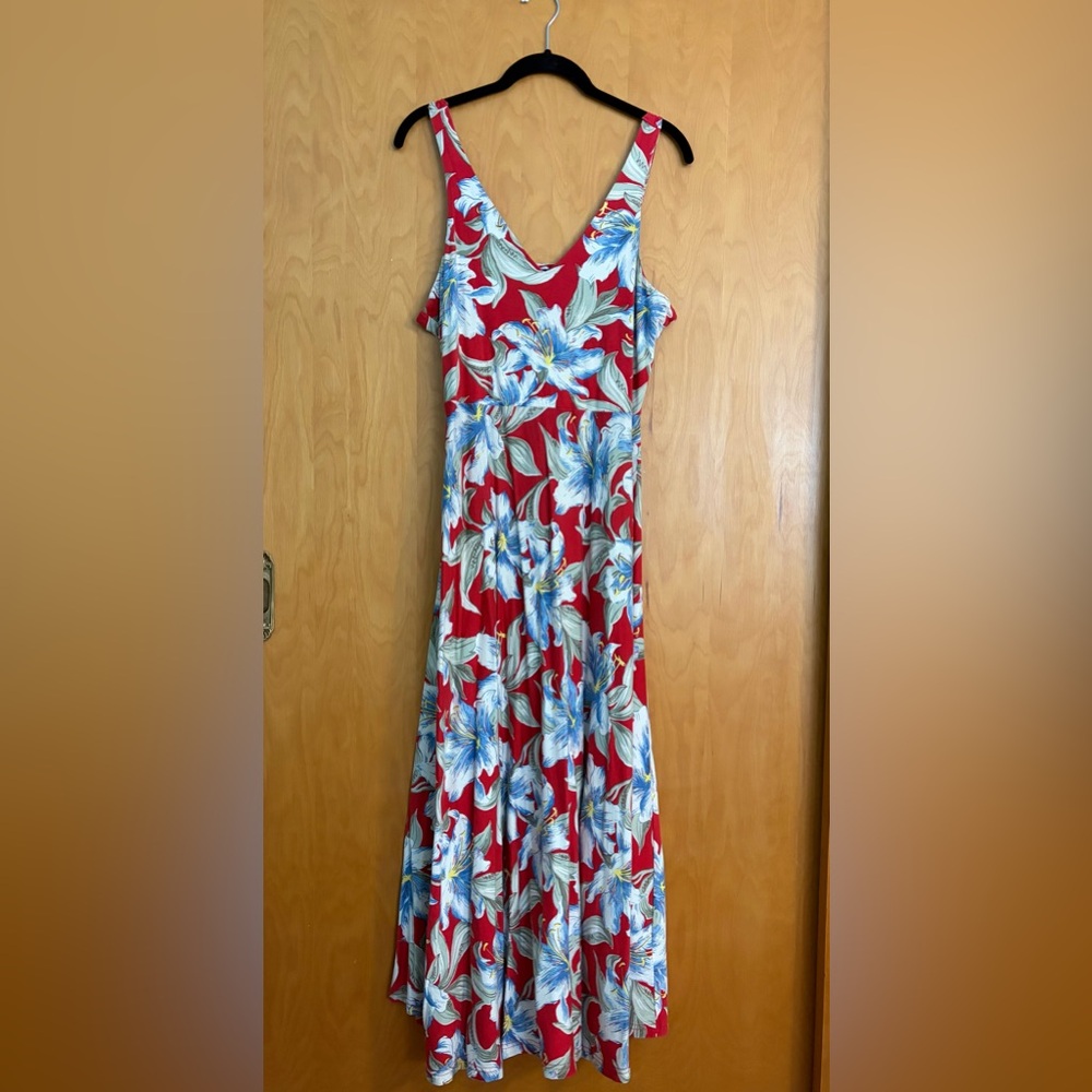 Chaps Ralph Lauren Red and Blue Floral Maxi Dress